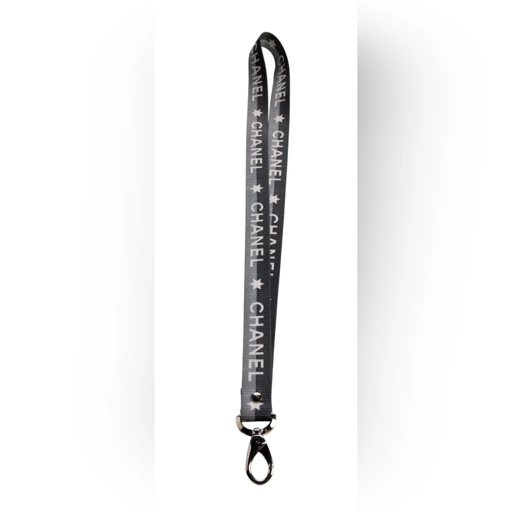 CHANEL Black Logo Lanyard Necklace